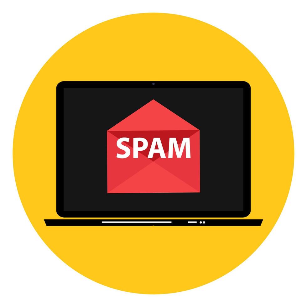 Envelope with spam. Spam Email Warning Window On Laptop Screen. vector