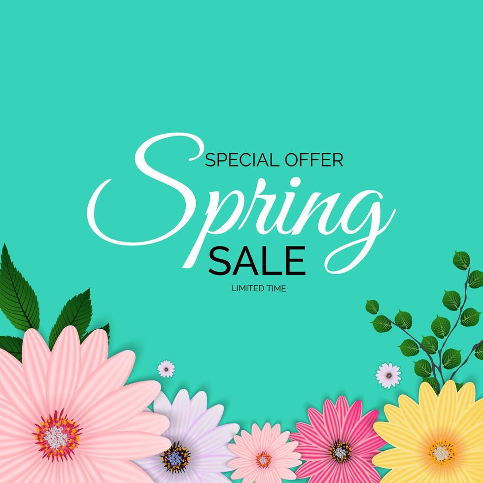 Promotion offer, card for spring sale season with spring plants vector