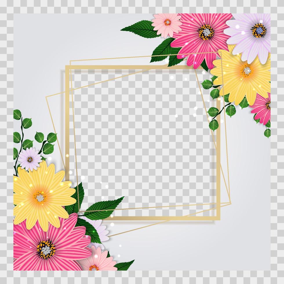 Cute Background with Frame and Flowers Collection vector