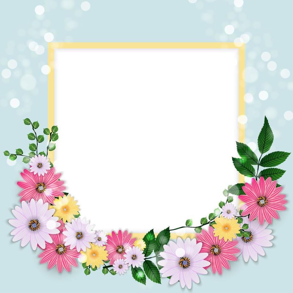 Cute Background with Frame and Flowers Collection vector