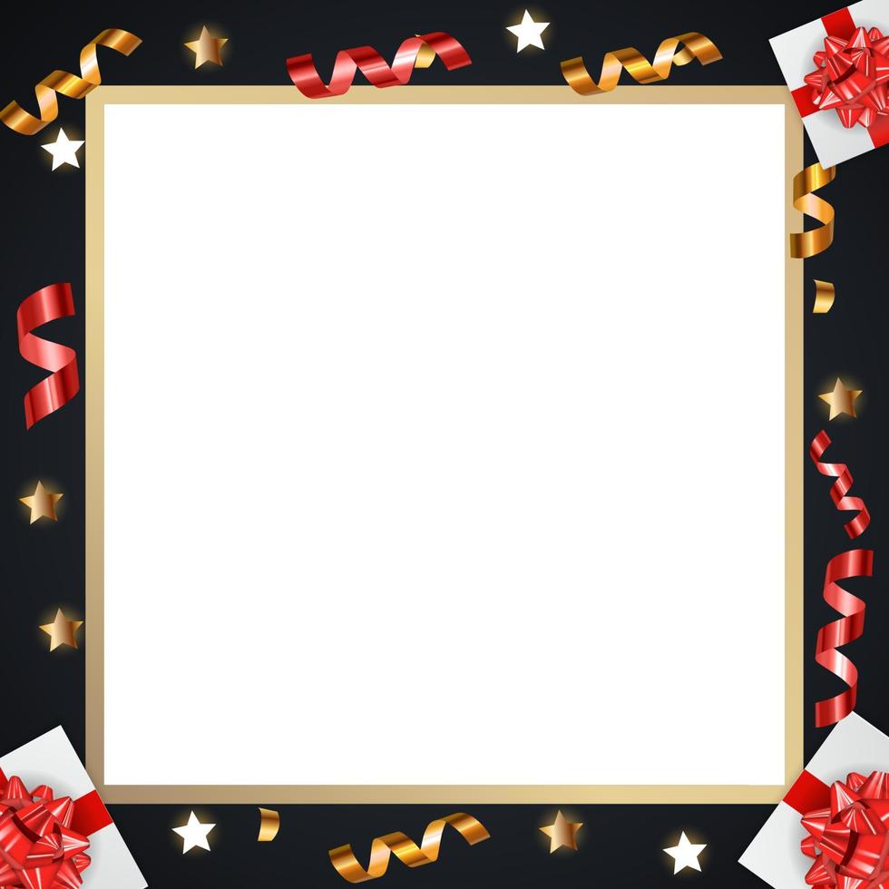 Abstract Golden Glossy Frame background with gifts and tinsel vector