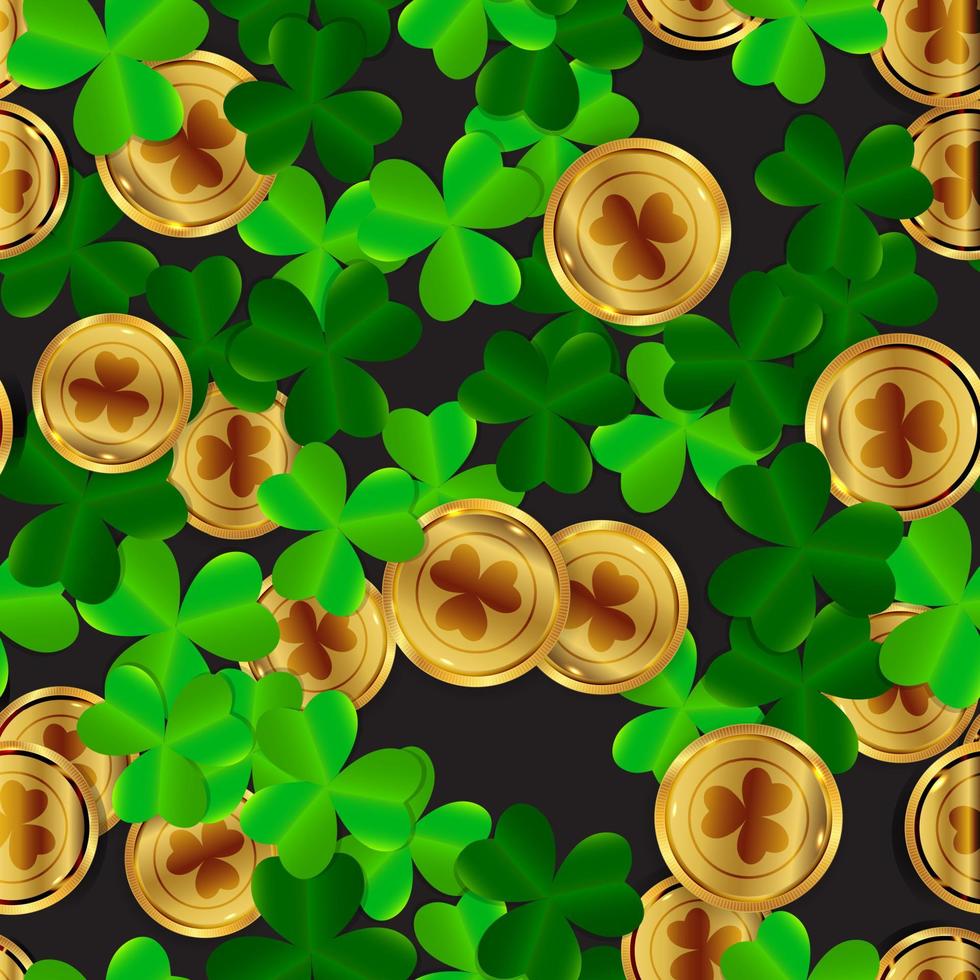 Clover Leaves with Golden Coin Seamless Pattern vector