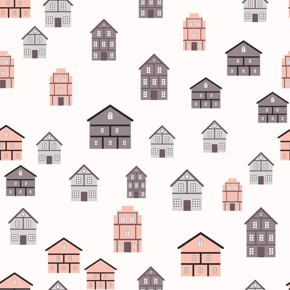 Little Town Seamless Pattern Background. Vector Illustration