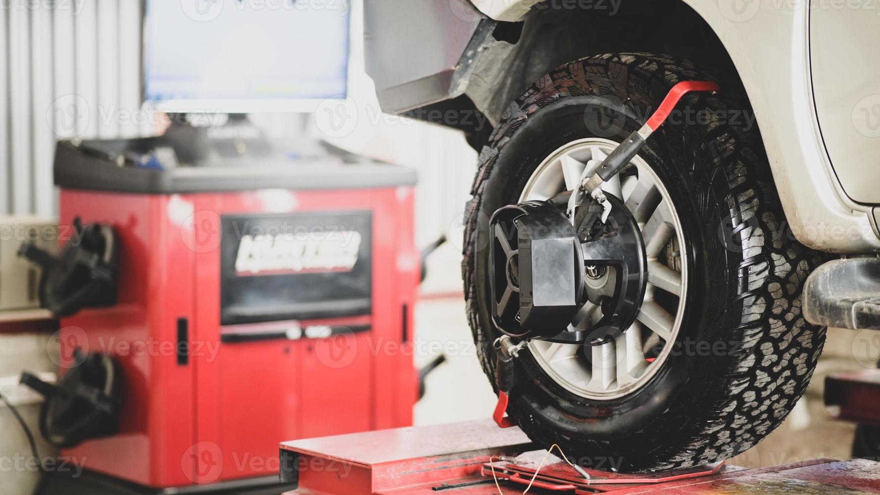 Car wheel alignment, car care, car suspension check. photo