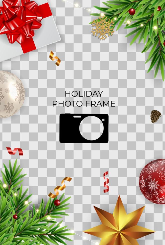 Holiday Photo Frame Template. Merry Christmas and Happy New Year vector