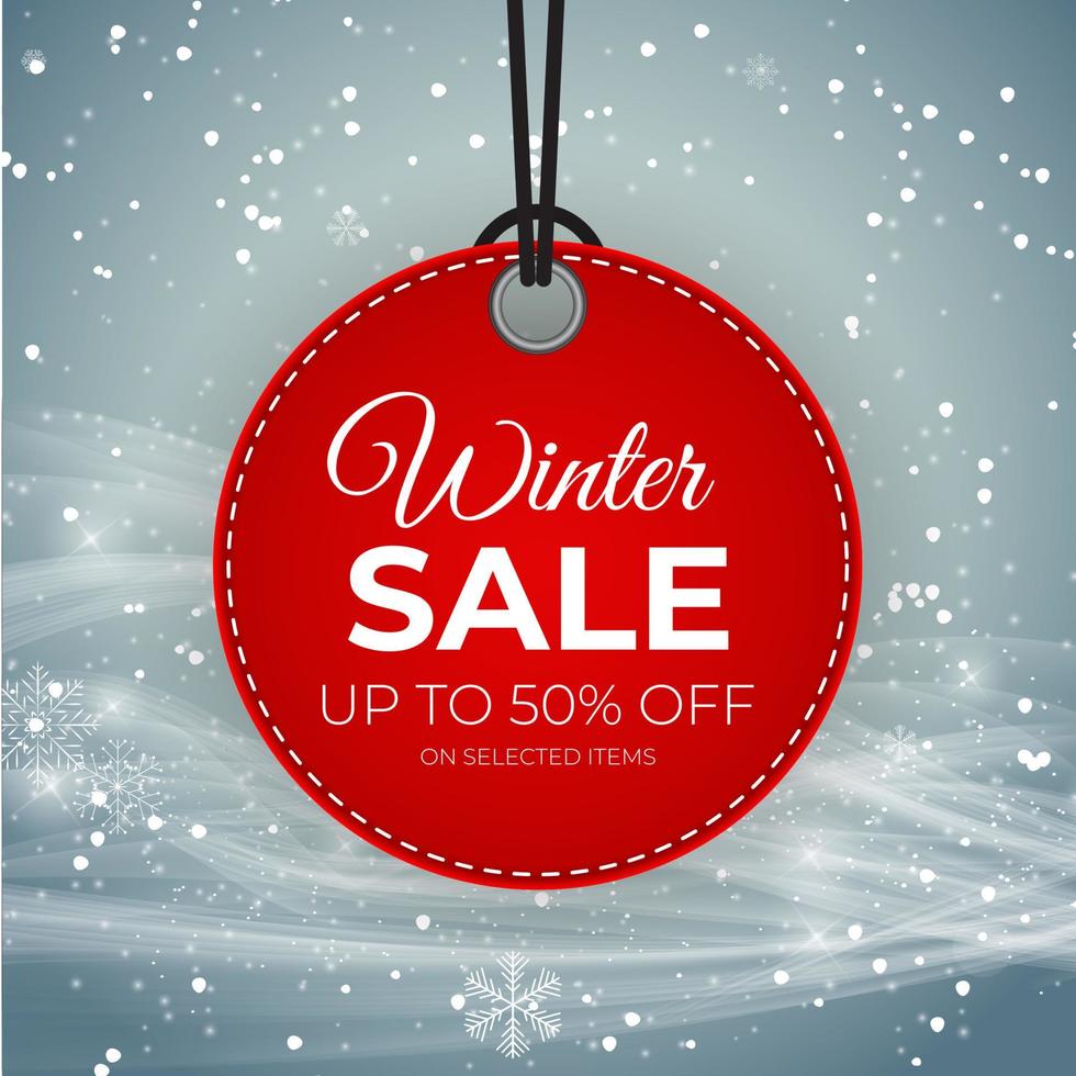 Winter sale Red tag vector banner for seasonal retail promotion