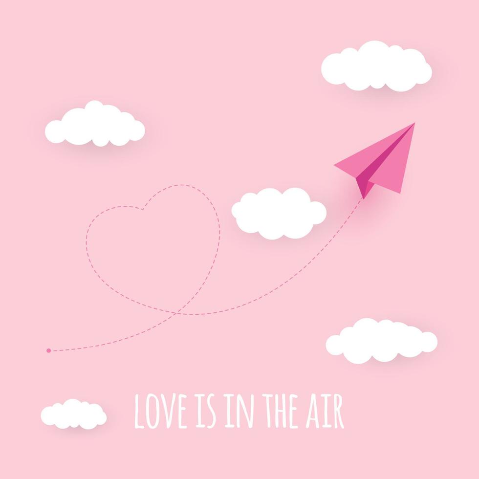 Paper Airplane Heart Background. Love is in the air concept vector