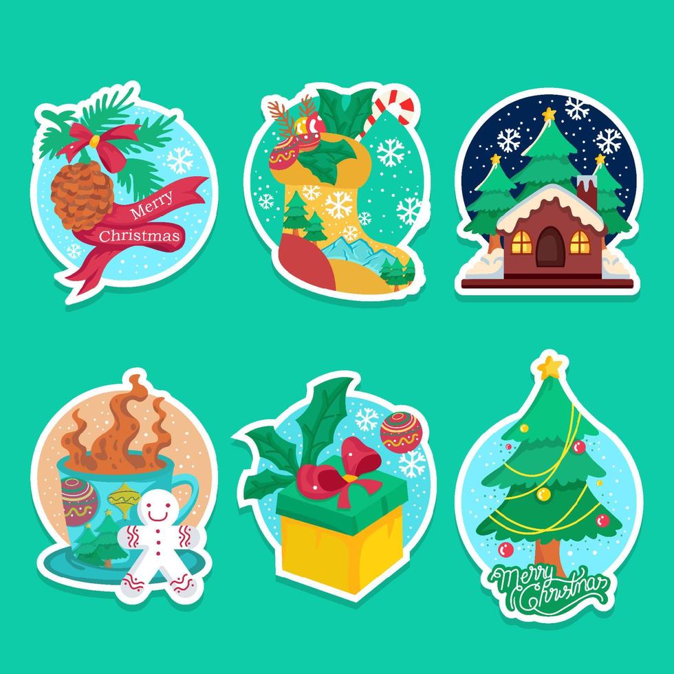 Christmas Theme Sticker Set vector