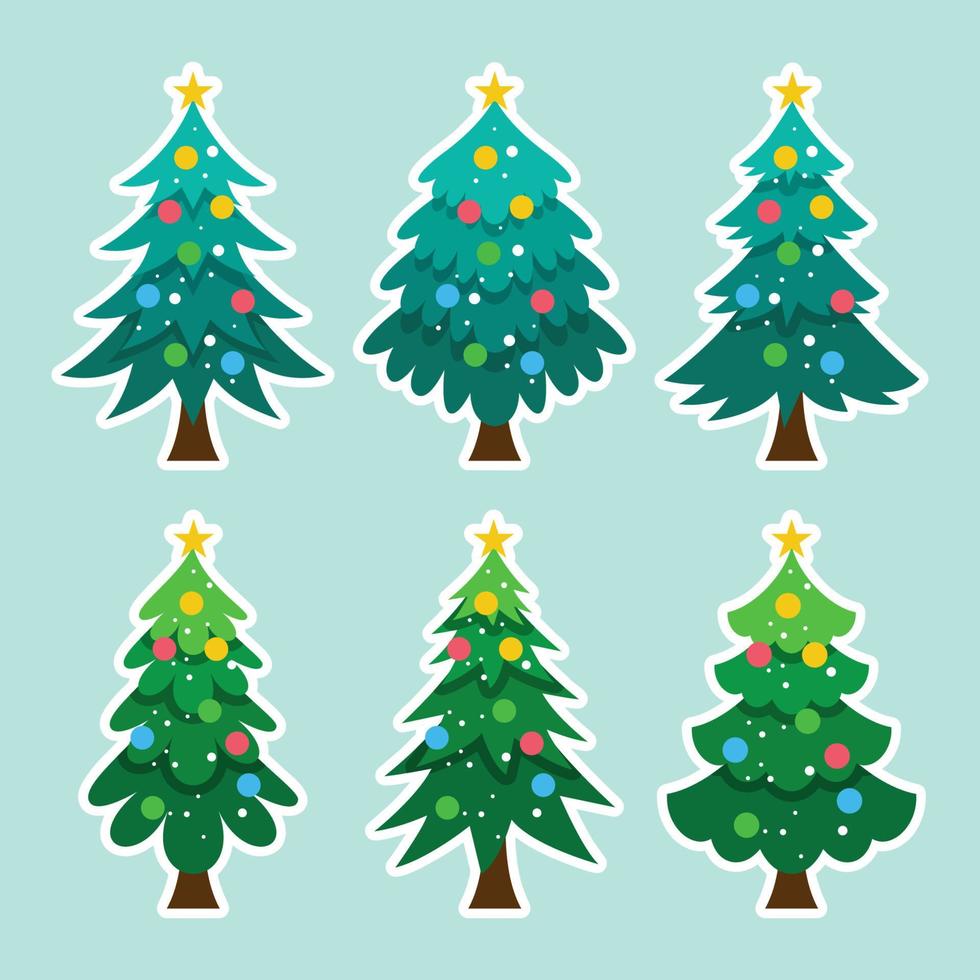 paquete de pegatinas de árbol de navidad de dibujos animados vector