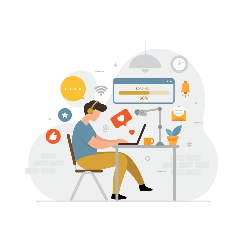 Content creator flat vector illustration online freelancer