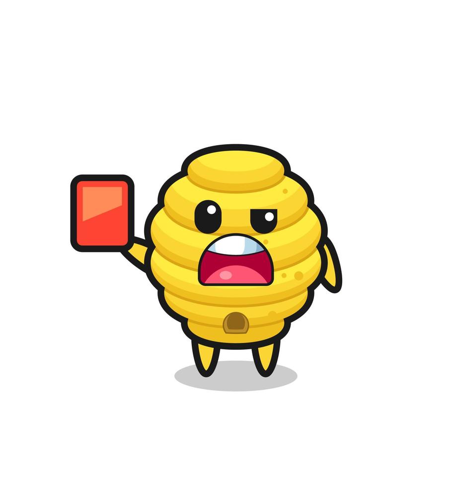 bee hive cute mascot as referee giving a red card vector