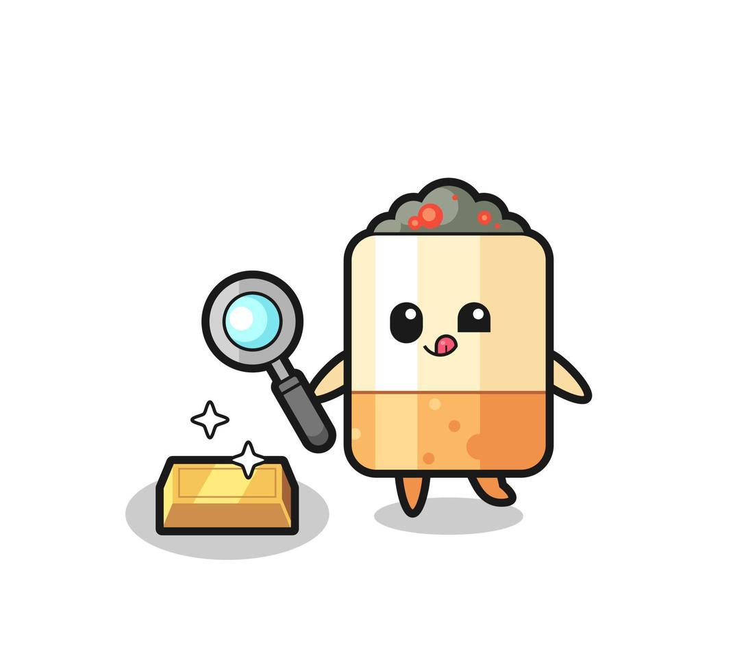 cigarette character is checking the authenticity of the gold bullion vector