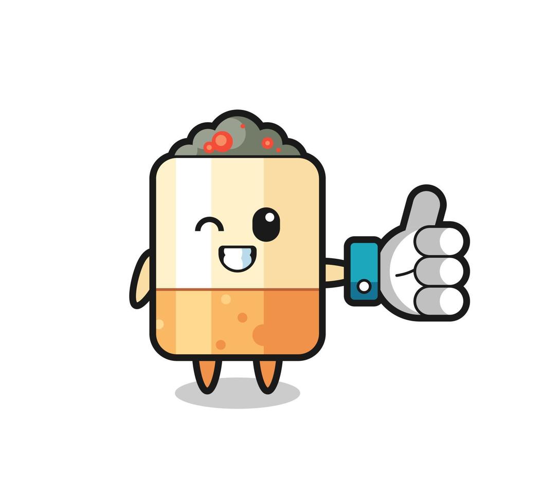 cute cigarette with social media thumbs up symbol vector