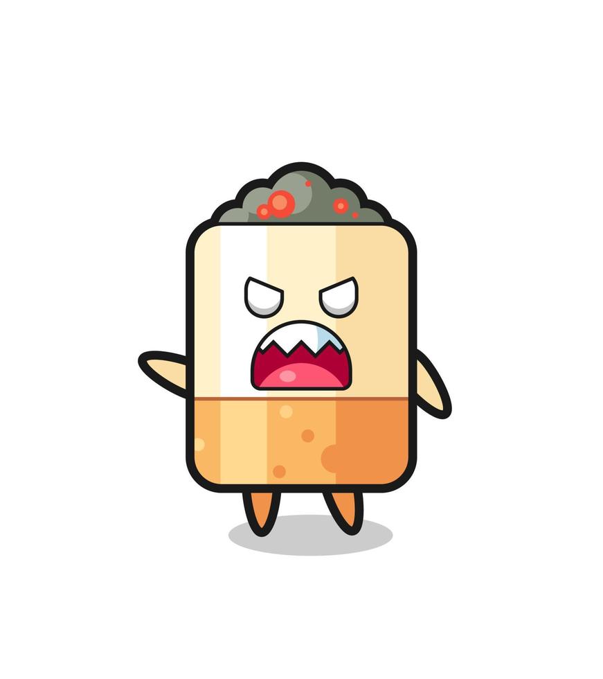 cute cigarette cartoon in a very angry pose vector