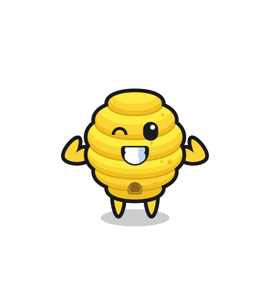 the muscular bee hive character is posing showing his muscles vector