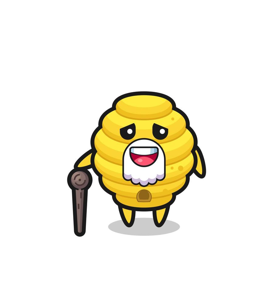 cute bee hive grandpa is holding a stick vector