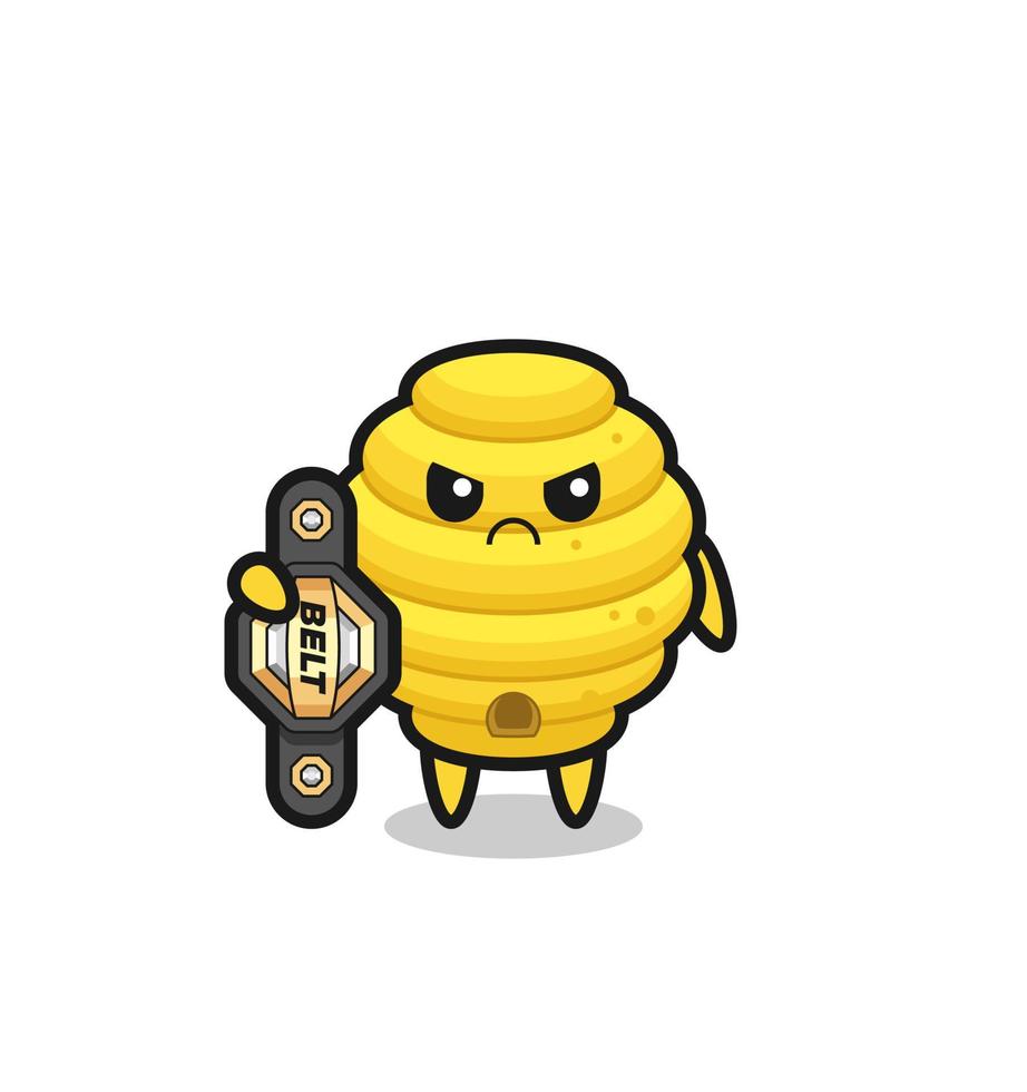 bee hive mascot character as a MMA fighter with the champion belt vector