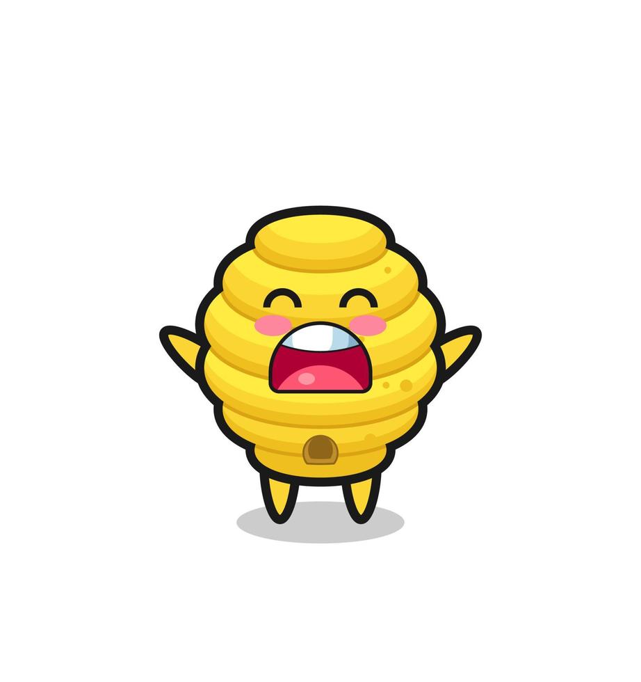 cute bee hive mascot with a yawn expression vector