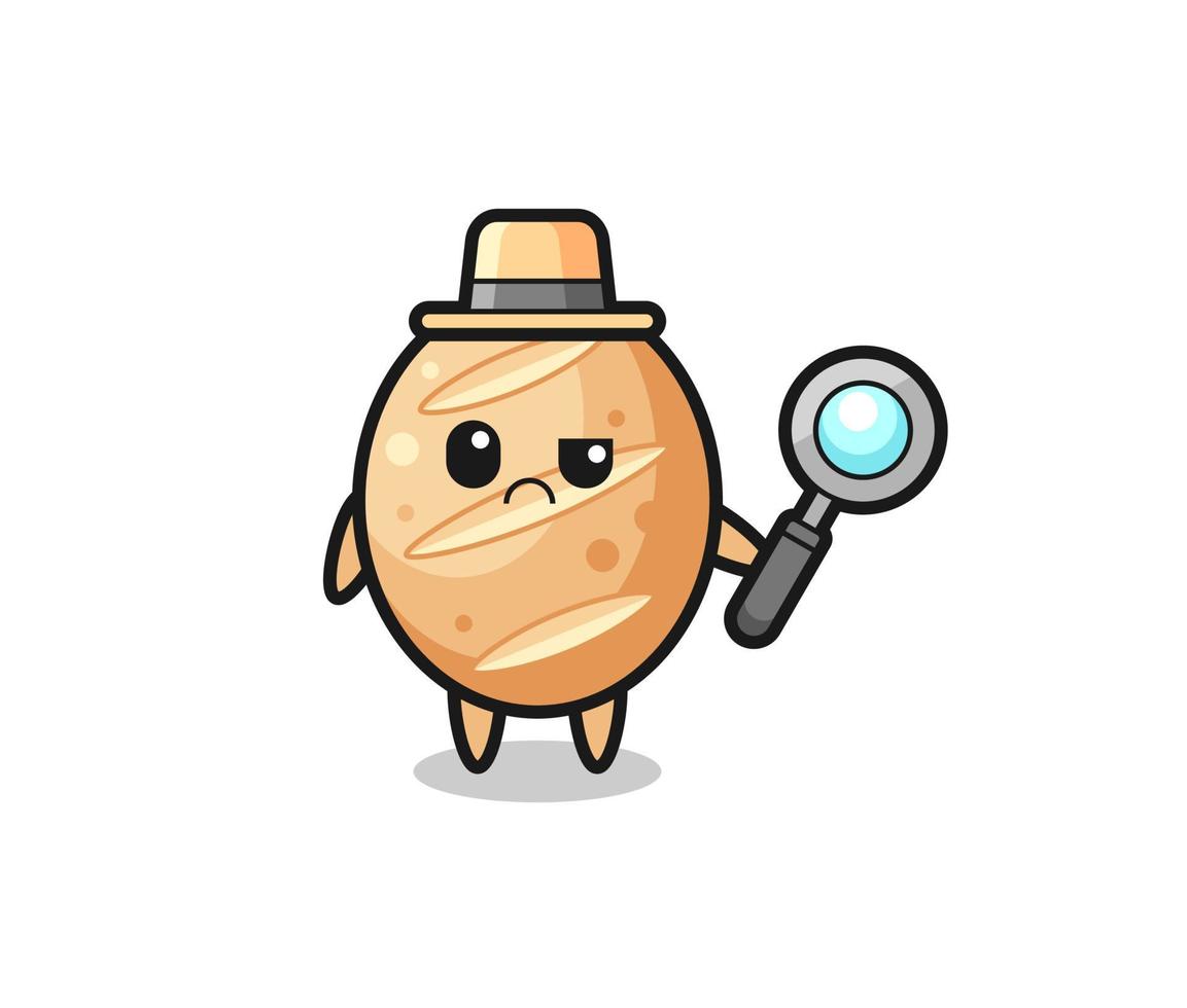 la mascota del lindo pan francés como detective vector