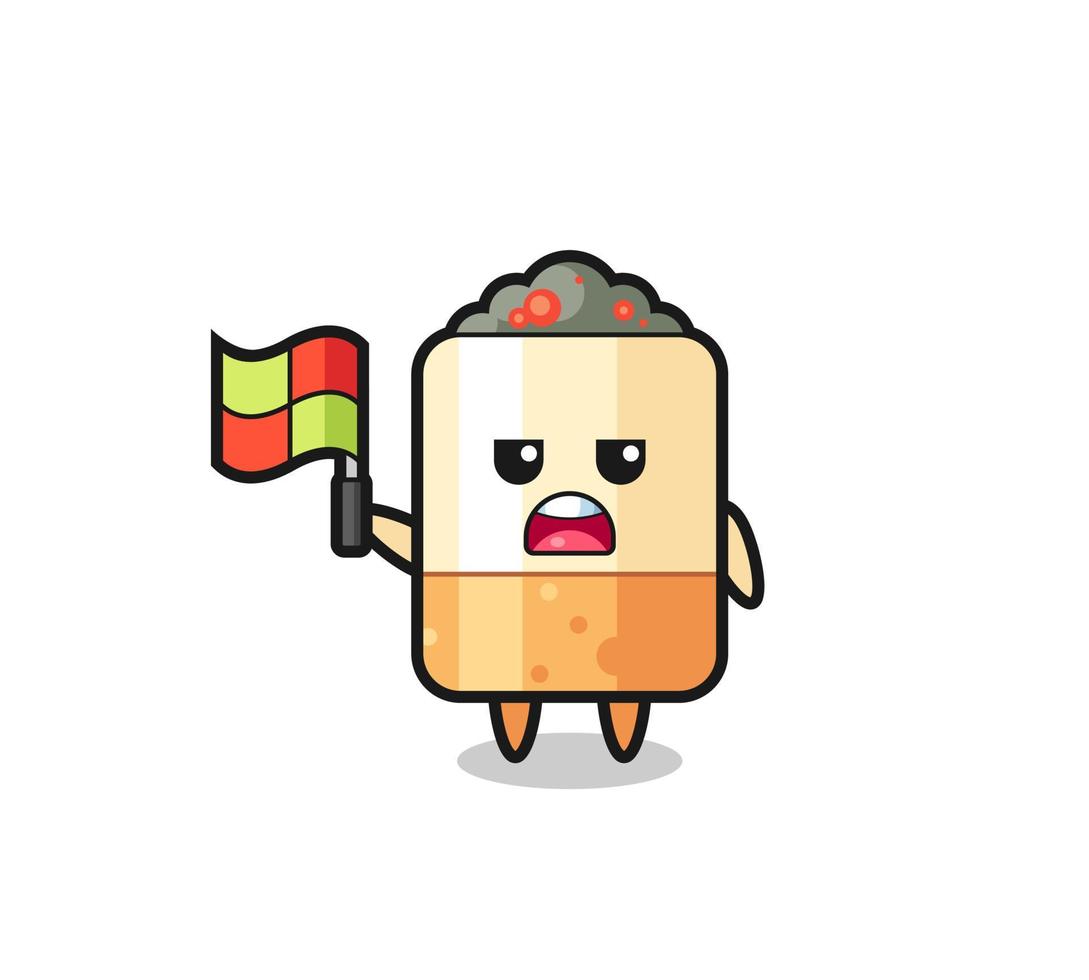 cigarette character as line judge putting the flag up vector