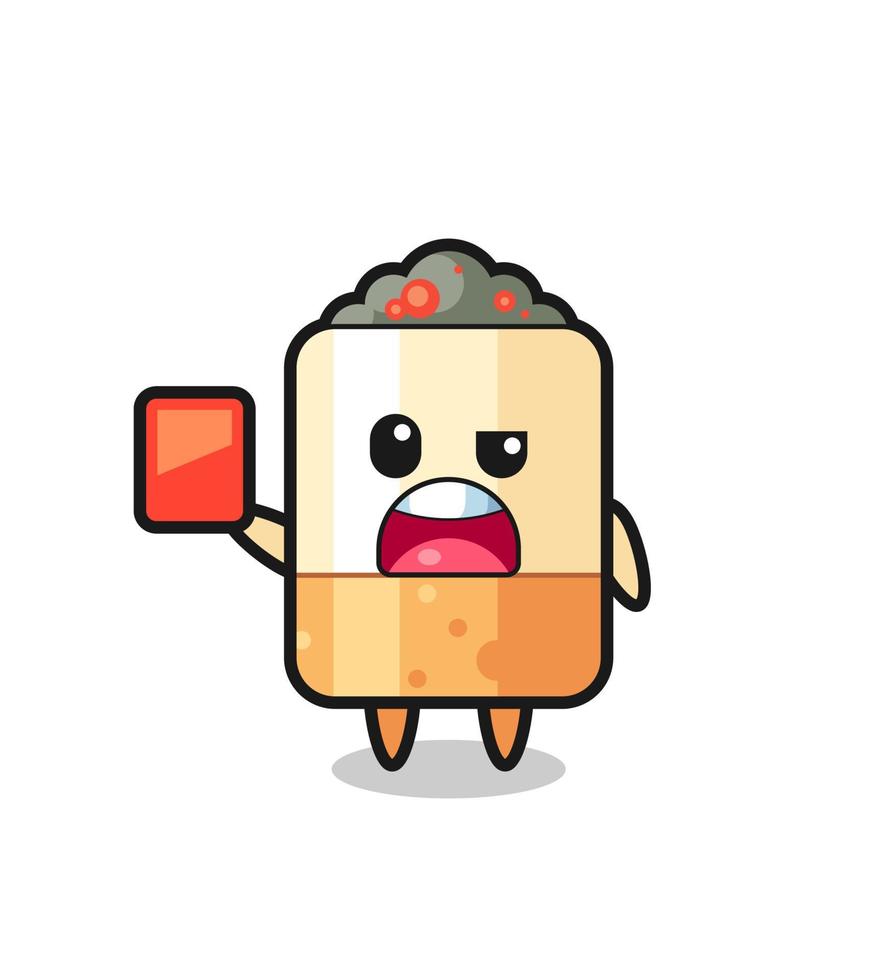 cigarette cute mascot as referee giving a red card vector