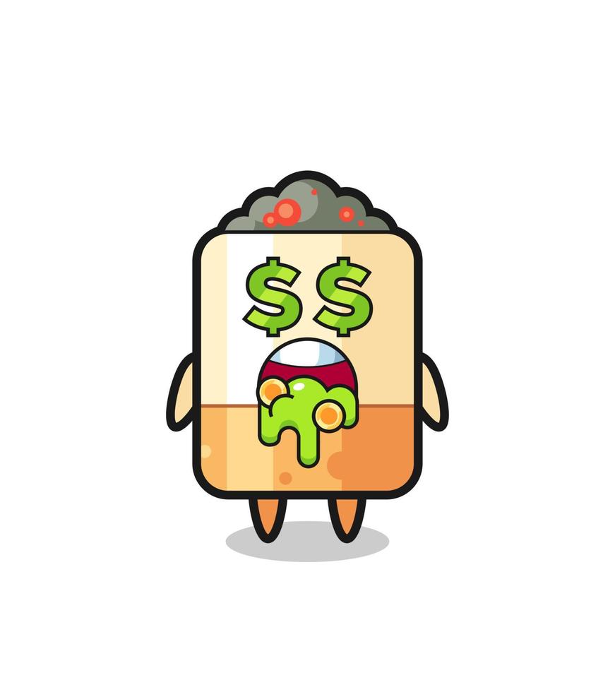 cigarette character with an expression of crazy about money vector