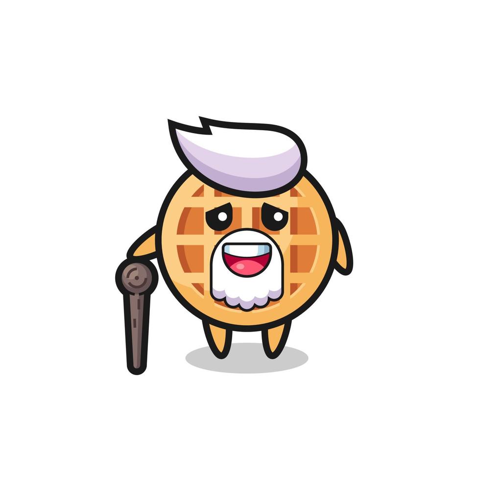 cute circle waffle grandpa is holding a stick vector