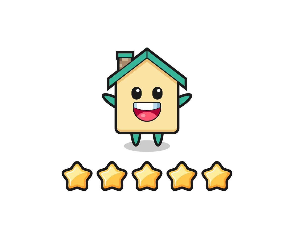 customer best rating, house cute character with 5 stars vector