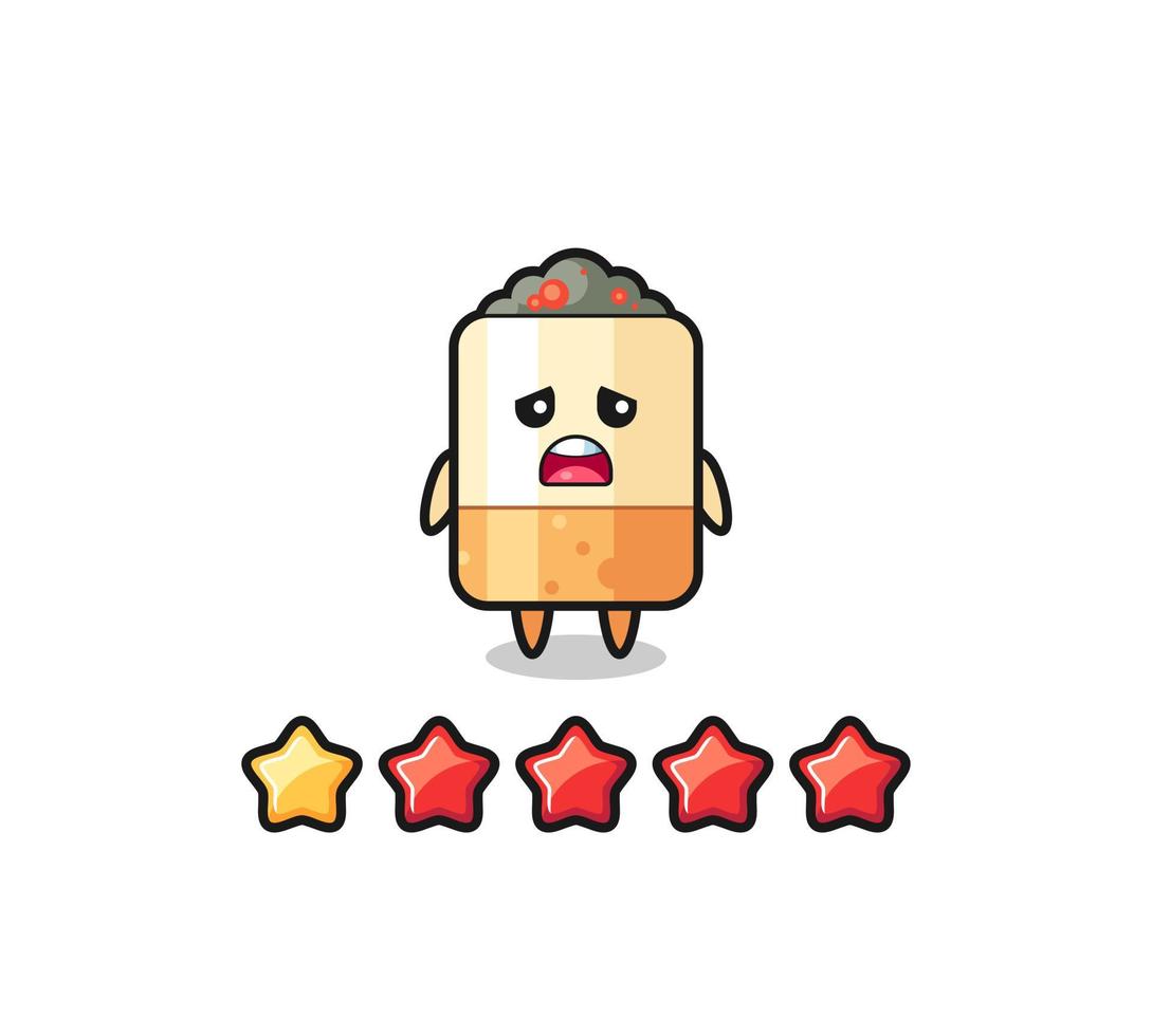 customer bad rating, cigarette cute character with 1 star vector