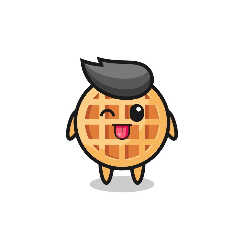 cute circle waffle in sweet expression while sticking out her tongue vector