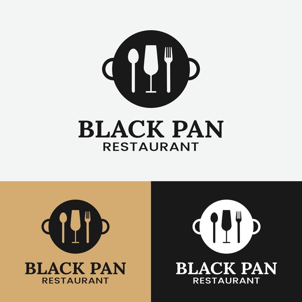 Vintage Pan with Glass Spoon Fork for Restaurant Logo Design Template vector