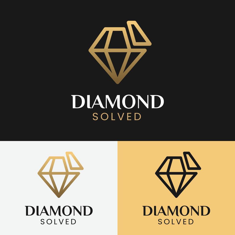 diamante resuelto en plantilla de diseño de logotipo de estilo de línea vector