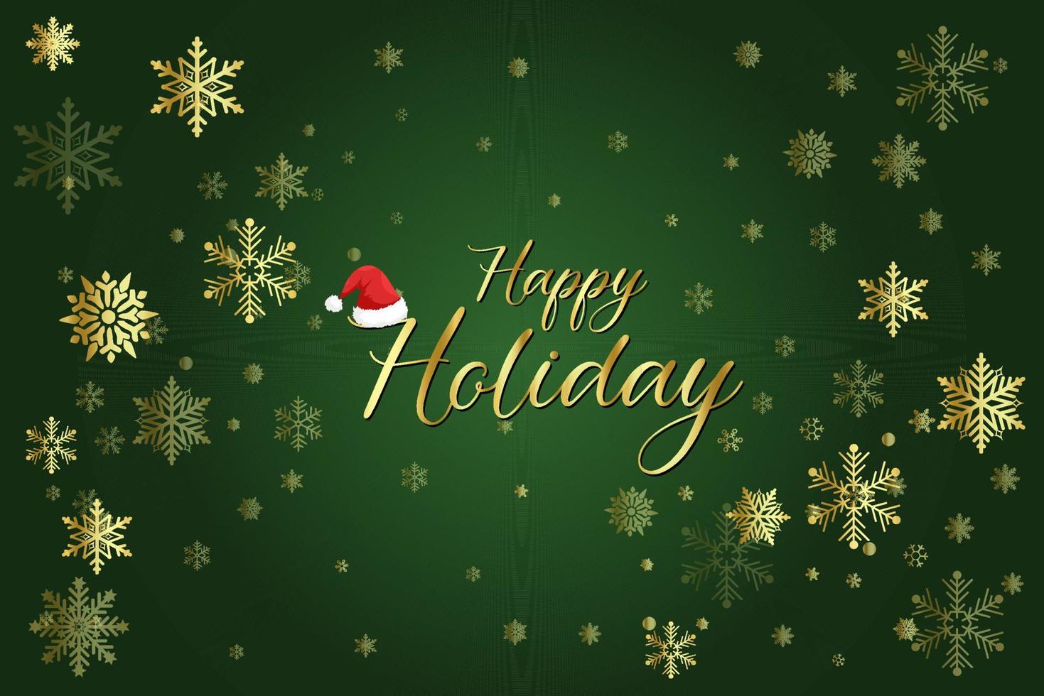 Happy Holiday greeting card Christmas Green background with golden snowflakes vector