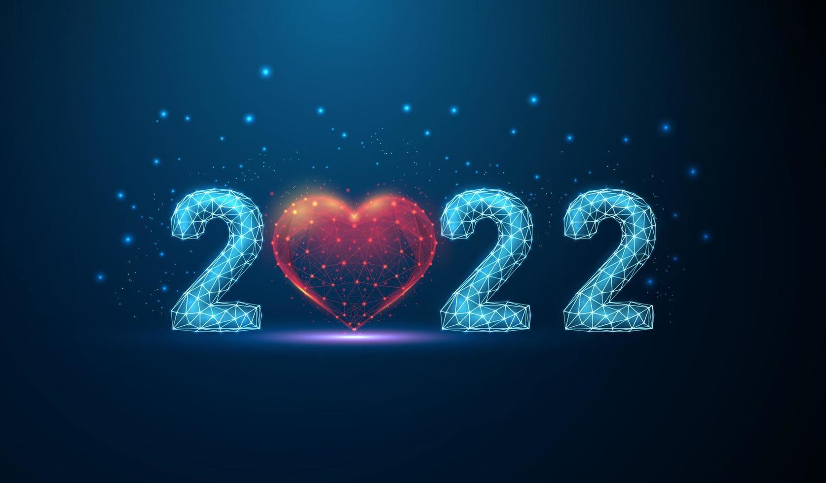 Abstract Happy 2022 New Year greeting card with heart shape vector