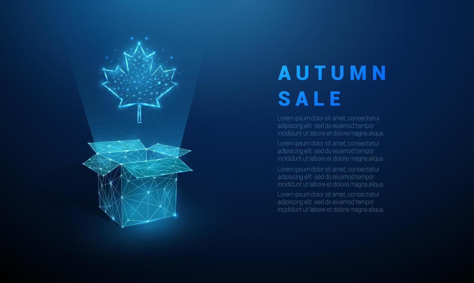 Abstract open box and maple leaf. Autumn sale template vector