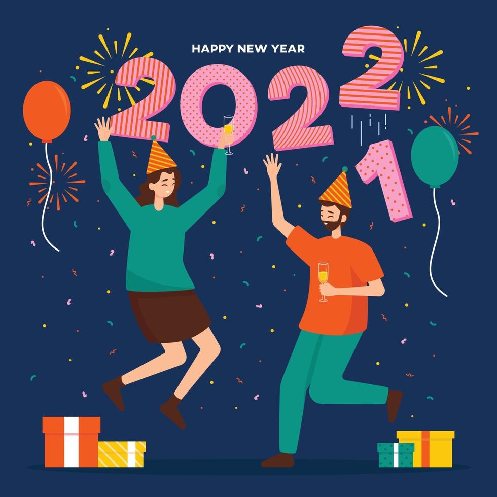 Couple Counting Down Celebrating New Year 2022 vector