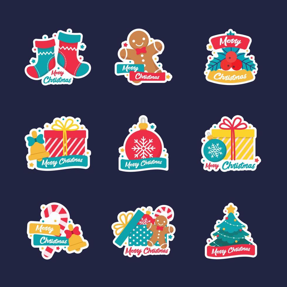 Set of Christmas Elements Sticker vector