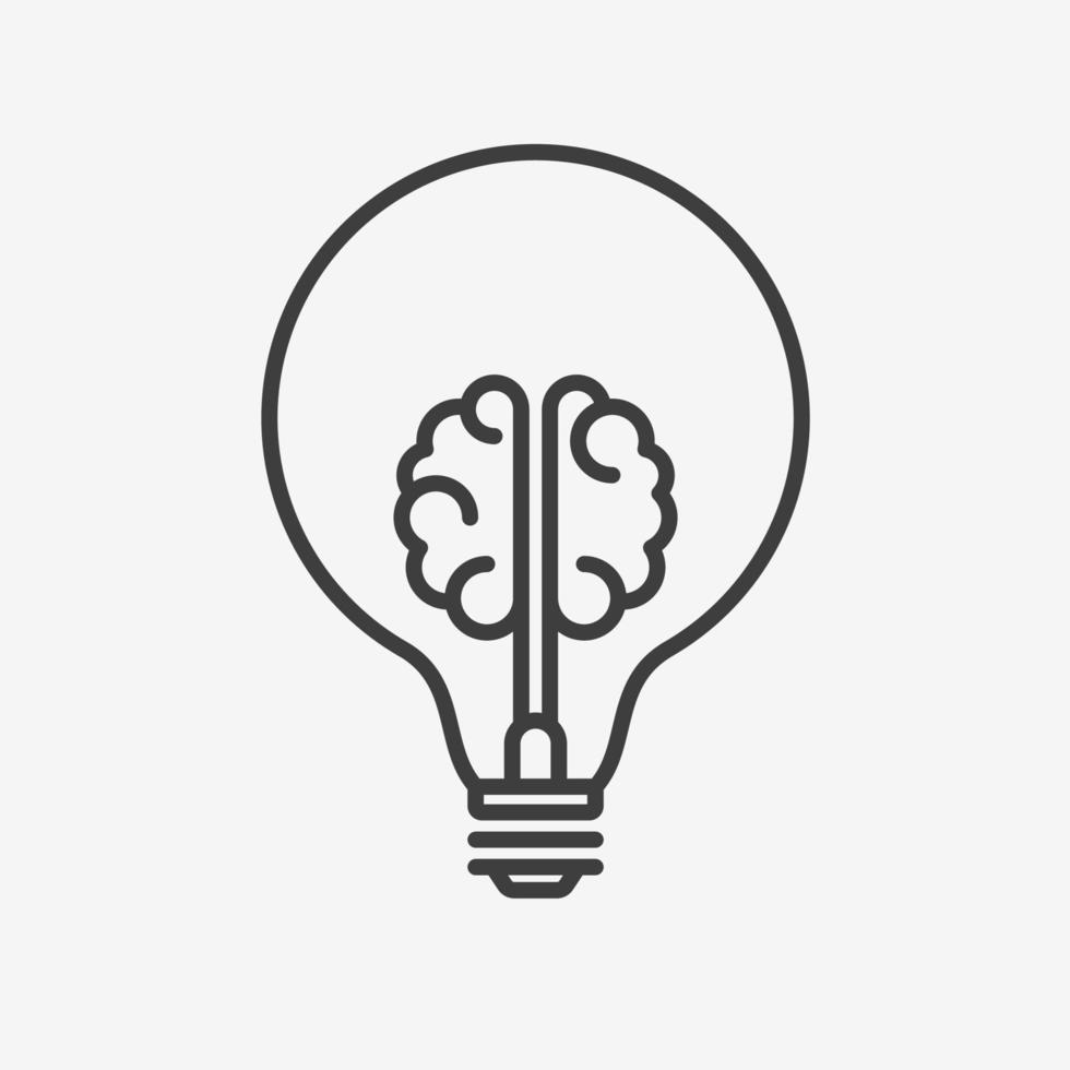 Creative Idea Line Icon.  Brain in lightbulb education logo. Vector Illustration