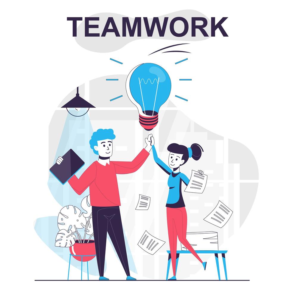 Teamwork isolated cartoon concept. Brainstorming staff vector