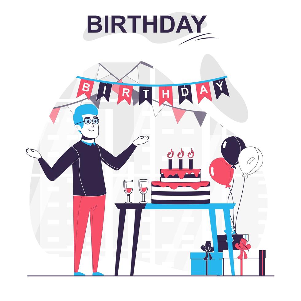 Birthday isolated cartoon concept. Man celebrating vector