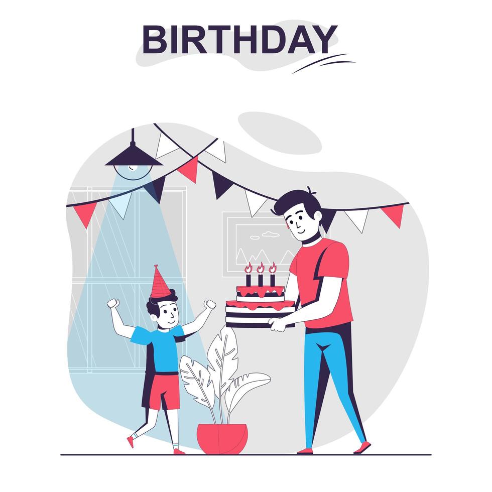 Birthday isolated cartoon concept. Father celebrates with son vector