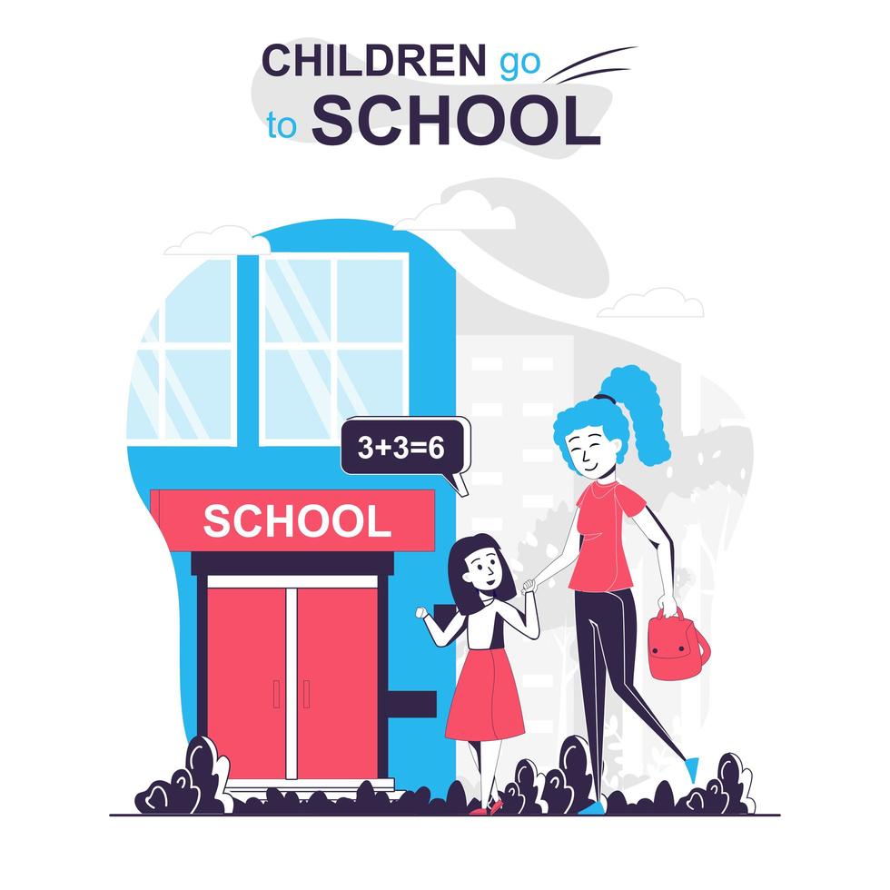 Children go to school isolated cartoon concept. vector