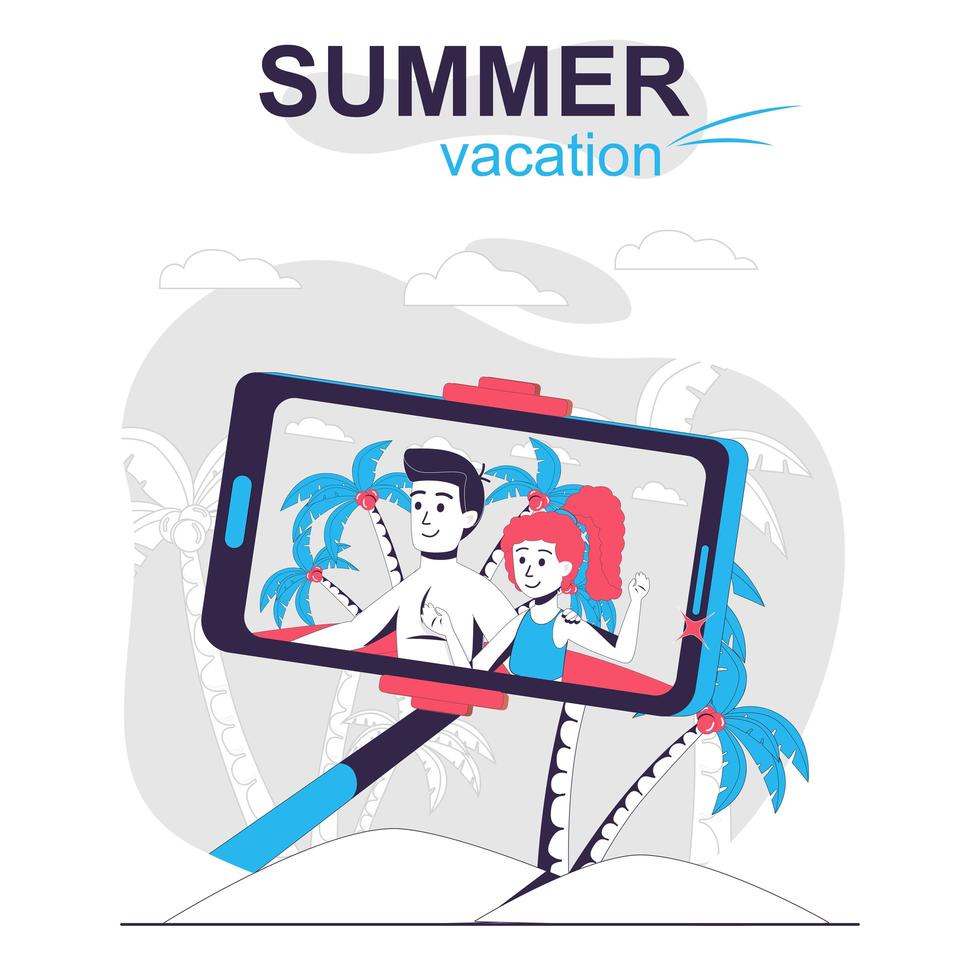 concepto de dibujos animados aislado de vacaciones de verano. vector