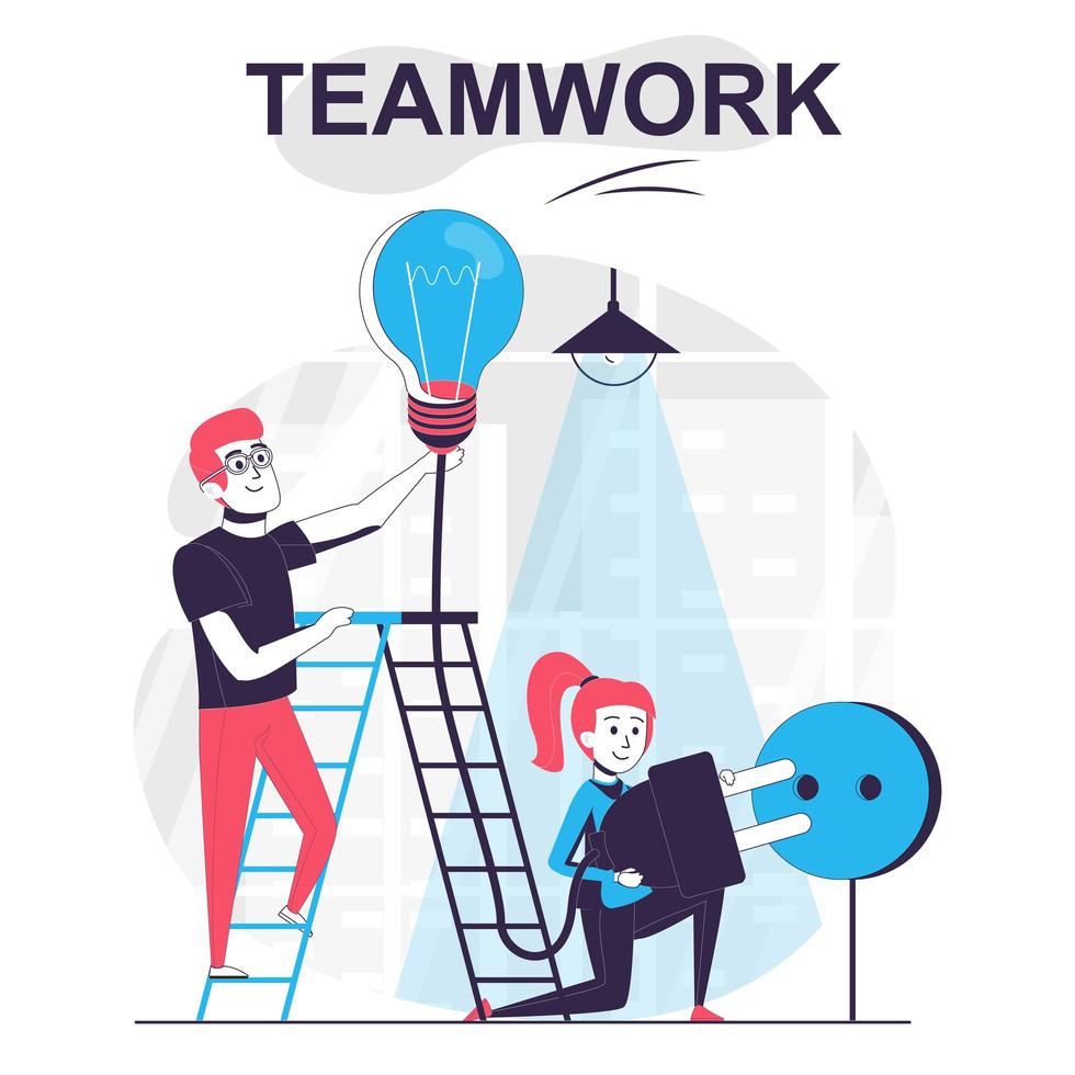 Teamwork isolated cartoon concept. Colleagues work together vector