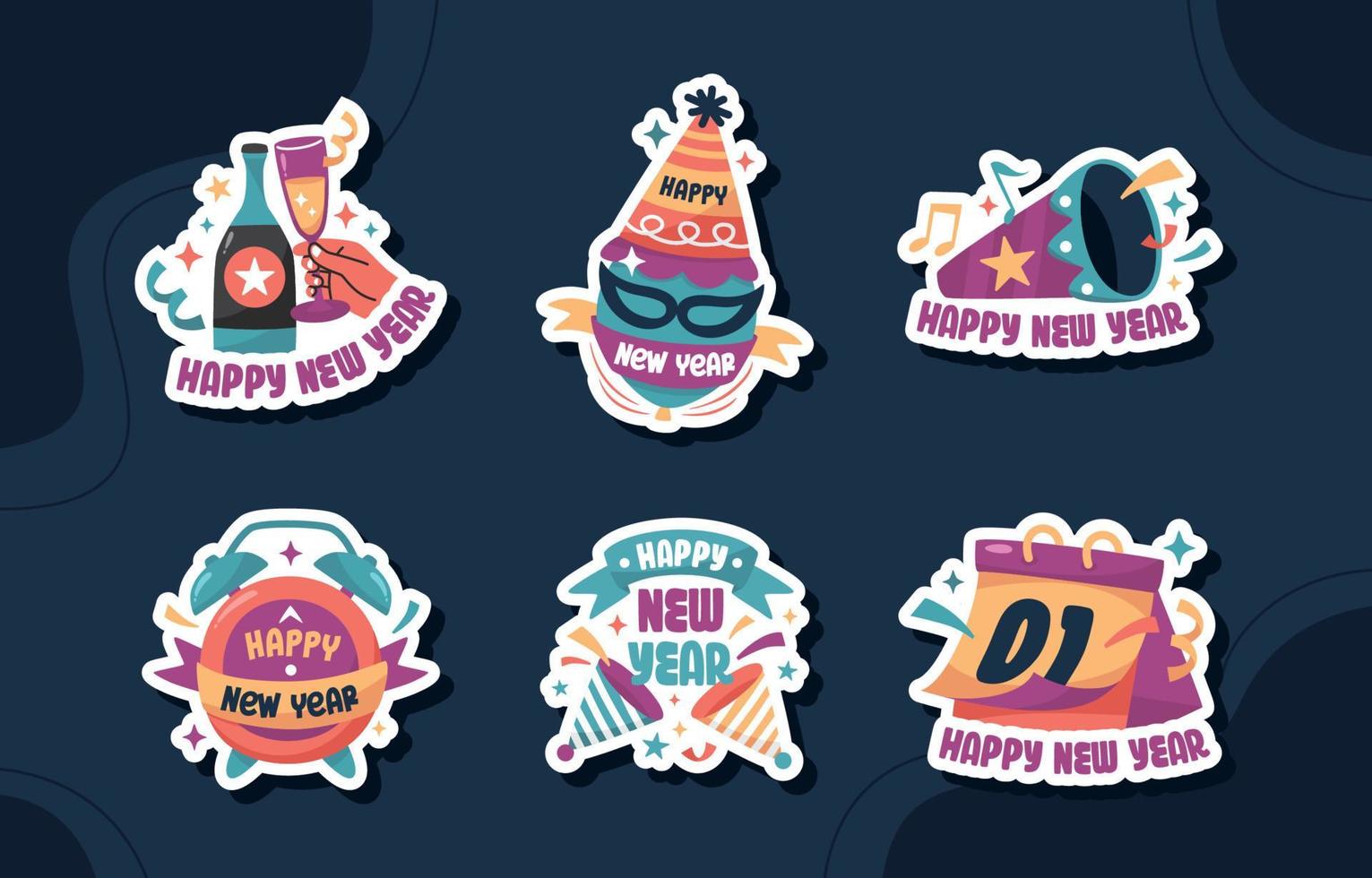 Cute New Year Stickers Collection vector