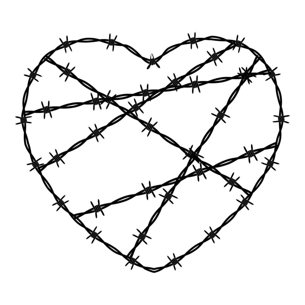 Heart Shaped conclusion symbol, sign. Barbed wire vector