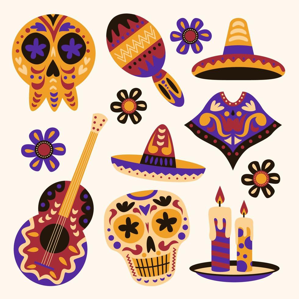 colección de iconos de dia de los muertos vector