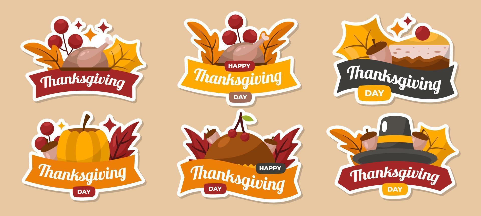 Thanksgiving Day Sticker Set vector