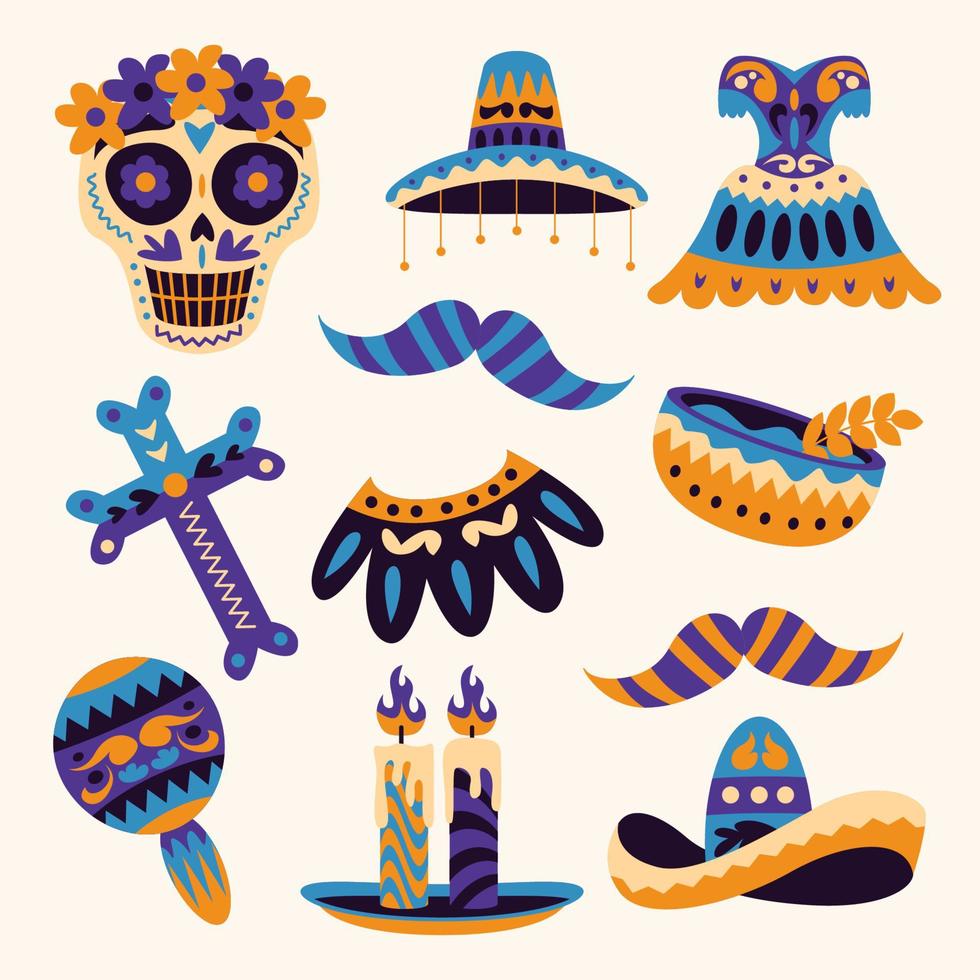 colección de iconos de dia de los muertos vector