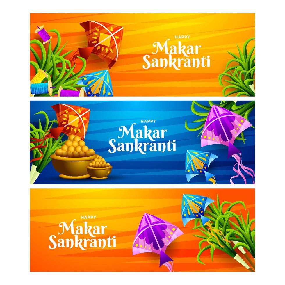 conjunto de banners de makar sankranti vector